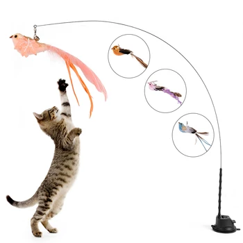 Забавна имитирующая Птица Интерактивна играчка за котки с вендузата е супер Птица пера за коте, играющего на лов, упражнения, аксесоари, играчки за котки