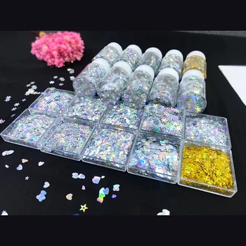 Звездното конфети с пайети, пълнители за форми от епоксидна смола, с блясък за нокти, полимерни пълнители за декор на ноктите под формата на люспи