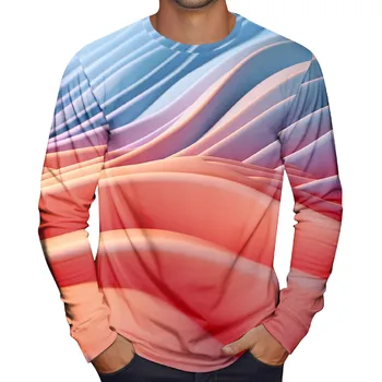 Зимна памучен hoody с 3D принтом в цвят блок, мъжки t-shirt, през цялата силует, дълъг ръкав, ежедневни връхни дрехи, градинска тениска