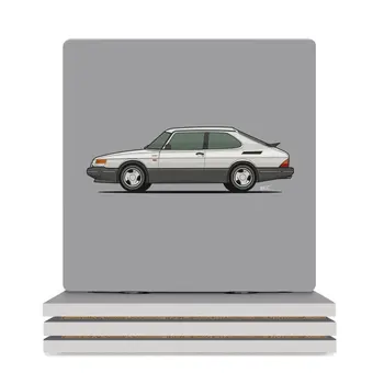 Илюстрация на Saab 900 Turbo с изглед отстрани - БЕЛИ керамични подложки (квадратни) Чаени чаши, тенджера, изработени по индивидуална заявка за керамични каботажните