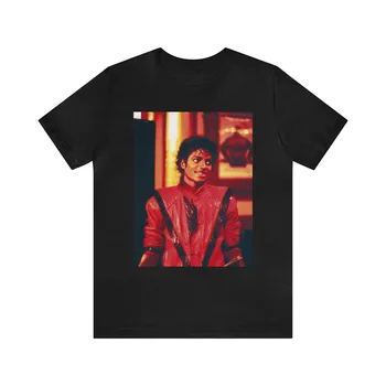 Класическа тениска MJ Thriller от червено-черна фланелка унисекс с къс ръкав