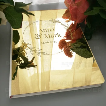 Книга за гости Сватбена Персонализирани огледало за поръчка на Маркови декор Выгравируйте Празна книгата за Подаръци Индивидуални имена G063