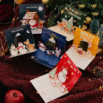 Коледни 3D Поздравителни картички с плик За рожден Ден, Коледа, Коледни подаръци, Фестивални пощенски картички, Коледни украси за сватбени партита