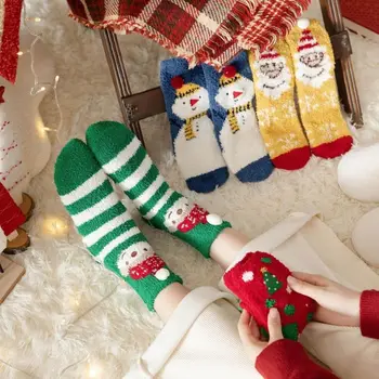 Коледни чорапи от коралов руно с коралов флисом, Нови зимни чорапи с Дядо Елени, коледни украшения във формата на снежен човек, Коледни