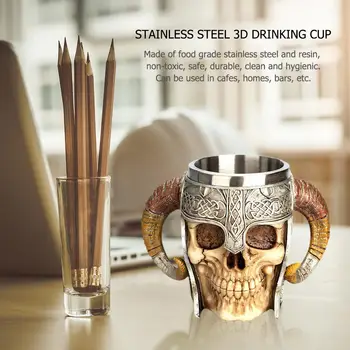 Креативен кон-скелет с двойни нокти, 3D Чаша за пиене от неръждаема стомана, офис чаша за всекидневна, декориране на спалня