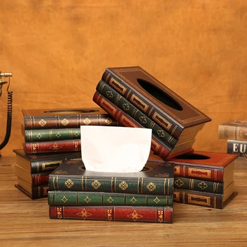 Кутия за хартиени кърпи Мултифункционален Контейнер за хартия кутии в стил фалшива Книга Ретро Минималистичен Маса за дневна Кутия за съхранение на Хартиени Кърпи за ръце