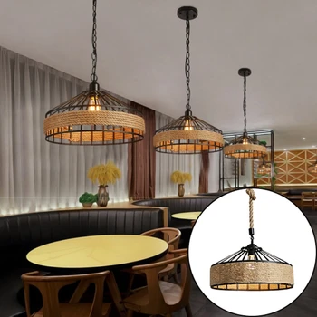Лампа с едно плафоном, регулируема на индустриалната верига, окачен тавана лампа, ретро лампа от пеньковой въже за домашен бар
