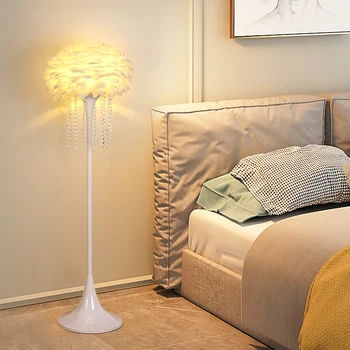 Лампиона от пера, творчески настолни лампи Nordic LED, Модерен минимализъм, спалня, ресторант, дневен тракт, Кристални настолна лампа E27