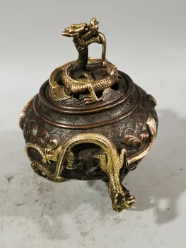 Латунная трехногая кадилница с изображение на дракон, украса за тамян горелки с участието на летящият дракон