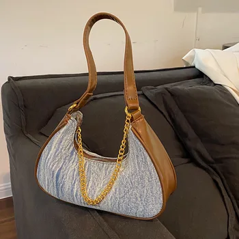 Лесна чанта под мишниците, однотонная дамска чанта за през рамото от изкуствена кожа с веригата, малка чанта-тоутс