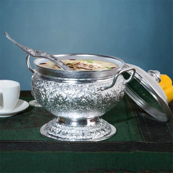 Лидице съдове за готвене, тенджера за супа Том Ям Кунг с капак-лъжица, посуда и прибори за тайландски ресторант, контейнер за сладки, супа, тиган за печки