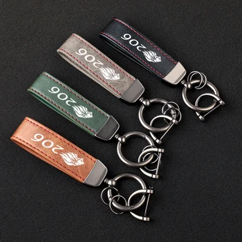 Луксозен кожен Ключодържател в съвсем малък за автомобилни ключове за Peugeot 206 с логото на Аксесоари за автомобили