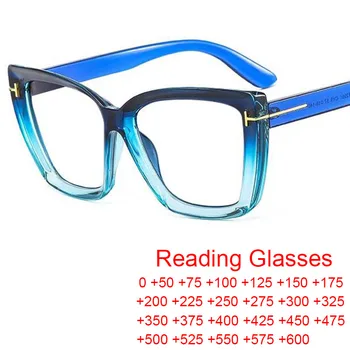 Маркови дамски очила за четене рецепти, мода градиентные очила голям размер, светли сини очила, прозрачни декоративни очила