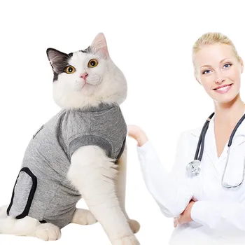 Медицински облекла в памучна риза за домашни любимци, дрехи за котки, дрехи за стерилизация на домашните котки, дрехи за отбиване от гърдата, защита от ухапвания, За възстановяване след операции котки