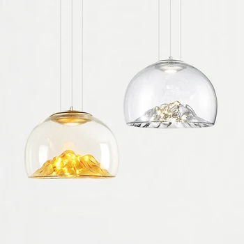 Модерен прост окачен лампа от галванична златен стъкло Nordic creative mountain design LED за декоративно осветление на ресторанта