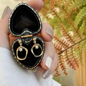 Модно бъде позлатен пръстен с неправилна форма с цирконии S925, Сребърни обици за жена, подарък за годишнина