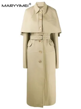 Модно палто MARYYIMEI, зимна женски дъждобран, однобортное палто-ветровка с дълъг ръкав от дантела, палто в английски стил