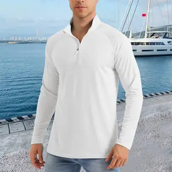 Мъжка тениска с яка-часова, деколте и джоб, дълъг ръкав, Однотонная защита от ултравиолетови лъчи, Градинска риболов, Плуване, Туризъм, пуловери, блузи