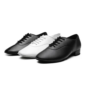 Мъжки танцови обувки за латино салса и танго, с модерна кожена бальная обувки на квадратен ток 2,5 cm, танцови обувки за възрастни и деца, и момчета, мъжки обувки за партита
