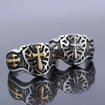 Мъжки християнски рицари-тамплиеры, байкерский кръст, пръстен от неръждаема стомана Размер 7-14