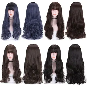 На едро перуки за жени с дълга и къдрава коса, тънки и текстурирани шапки, модни въздушна бретон и имитация на големите коса на главата