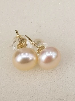 Натурална двойка 7.5-8 мм розови перли във формата на светлина и обеци-карамфил S925 за жени в ежедневието или по време на парти