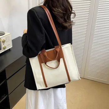 Нова корейска модерна чанта-тоут голям капацитет, дамски модни квадратна холщовая чанта за ръце, дамски луксозна чанта през рамо