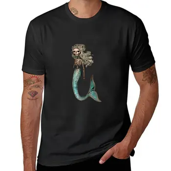 Нова тениска с изображение на скелет на русалка, тениска нова версия, риза с домашен любимец принтом за момчета, тениски за мъже, памук