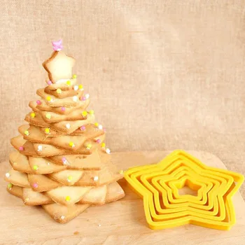 Нови 6 бр. / компл. Формочка за бисквити във формата на Коледна елха във формата на звезди, форма за празни приказки, форма за бисквити, 3D Инструменти за украса на торта, инструмент за печене