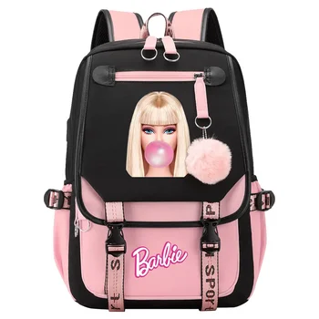 Нови Барби За момичета и момчета, Детски чанти за училищни книги, женски USB-раница за тийнейджъри, платно раница за лаптоп, ученическа раница за пътуване