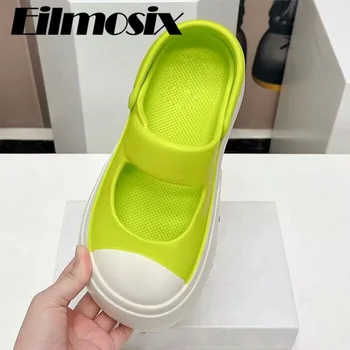 Нови летни улични чехли със затворени пръсти Дамски обувки EVA Mary Jane Дамски плажни обувки на дебела подметка Дамски ежедневни обувки в стил ретро Дамски