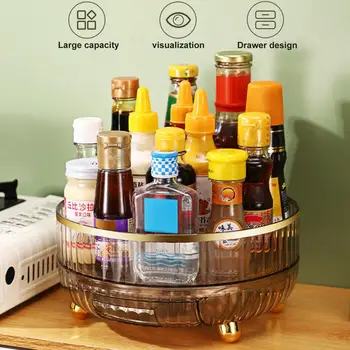 Органайзер за кухненски плот, Мултифункционална кръгла поставка за подправки, с чекмедже, въртящи се на 360 градуса Органайзер за кухненски принадлежности