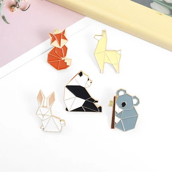 Оригами модел с животни, Эмалевая жени, Скъпа Лисица, Панда, Коала, алпака, Заек, Брошки, чанти, жени на ревера дрехи, икона, Мультяшные украса