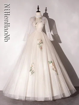 Пищни рокля 2023, ново вечерна рокля, бална рокля с дълъг ръкав и висока воротом, елегантна рокля Vestidos