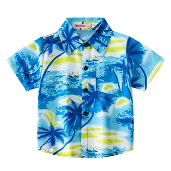 Плажната елегантна тениска за момчета с изкуствен принтом, лятна детска риза с къс ръкав и ревери, на хладно кокосови риза, дрехи за момчета, тениска за деца до 10 години