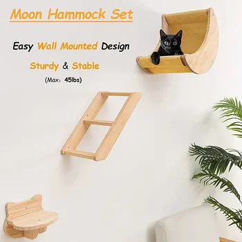 Полк във формата на котка-Луна твърди форми за мебели и стени, дървени рафтове за котки, Степени, Хамак, стълба За катерене, Убежища за помещения