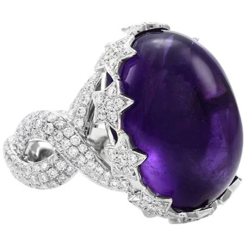 Популярно луксозно винтажное пръстен с виолетов аметистом, нова мода в Европа и Америка