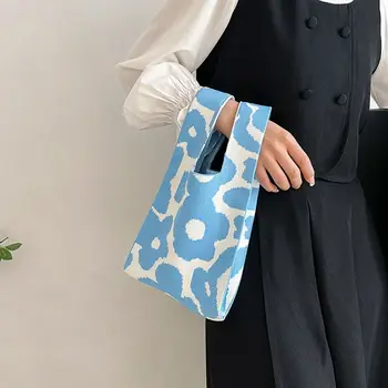 Преносима чанта за съхранение с голям капацитет пазарска Чанта ръчна изработка Косметичка Дамска чанта-тоут с цветя Чанта на китката Вязаная чанта през рамо