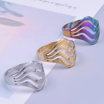 Прости модни Геометрични Регулируеми пръстени за жени, мъже, на Реколтата, пръстени във формата на вълна от неръждаема стомана, бижута, подарък за парти
