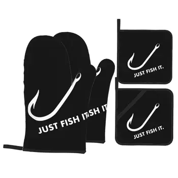 Риболовни кухненски ръкавици и кухненски ръкавици-Притежателите на 4шт Рибарски Комплекти Топлоустойчива Кухненски Ръкавици-Прихваток за Готвене, Печене, Печене на скара