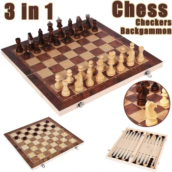 Сгъваеми шах и пулове 3 в 1, определени за съхранение на дървени пътни шахматни дъски, Комплекти за възрастни, Подарък за деца, Семейна игра на шахматната дъска