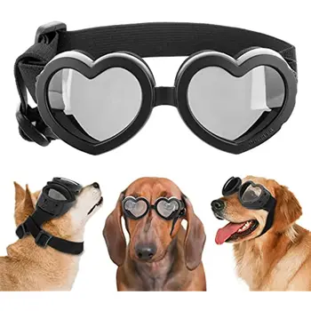 Слънчеви очила за кученца, сладък куче очила С регулируема каишка, Очила за домашни любимци, слънчеви очила за малки кучета, слънчеви очила за домашните кучета във формата на сърце, фарове за слънчеви очила