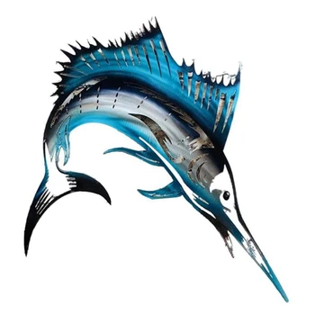 Стенно украшение във формата на акула от метал, чиято декоративна украса във формата на риба от ковано желязо, подвесное украса във формата на риба за дома, хол, спалня, художествени занаяти, декор