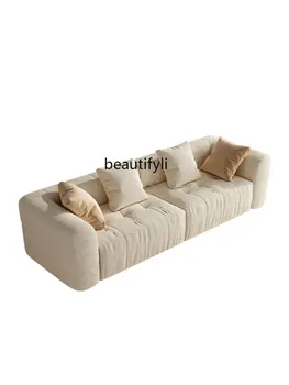 Текстилен диван в скандинавски кремовом стил, хол в италиански стил, просто малък апартамент, диван от матова тъкан с директно до блокове тофу