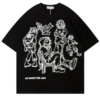 Тениска с изображение на улицата, хип-хоп Y2K Harajuku с японски анимационни принтом, тениска голям размер 2023, Мъжки Модни и Ежедневни Памучен тениска