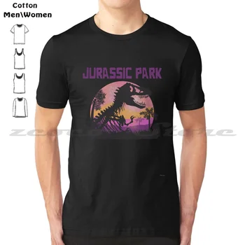 Тениска със силует на скелета Sunset T-Rex е в ретро стил, 100% памук, удобен висок клас динозавър Nbc Universal Pictures, Paramount