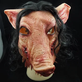 Ужасна маска за Хелоуин, новост, Ужасно главата на свинята с маски за коса, cosplay-костюм Caveira, Реалистични пособия за фестивала латекс, маска на вълк