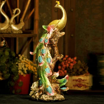 Фигурка на Финикс от смола 42 см, Златна цветна статуетка Чудо-птица, Скулптура украса за дома и офиса. Декор