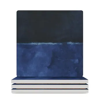 Художествена картина на Марк Ротко Тъмно сини керамични подложки (квадратни), керамична поставка за кафе чаши, поставка за напитки