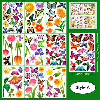 Цвете, Пеперуда Електростатичен Етикети В Прозореца Добре Дошли Пролет Стъклена Врата Стенно Огледало Етикети Честит Ден На Великден Декор Етикети